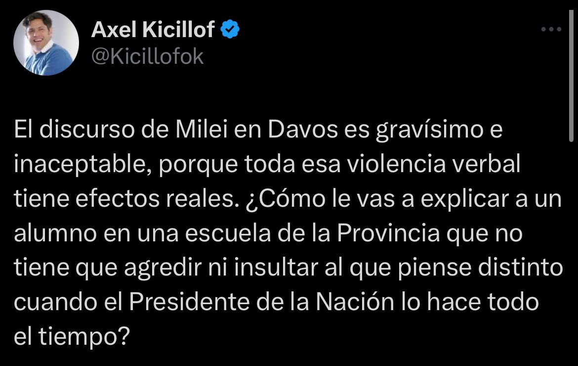 Axel Kicillof: “El discurso de Milei en Davos, es gravísimo e inaceptable”